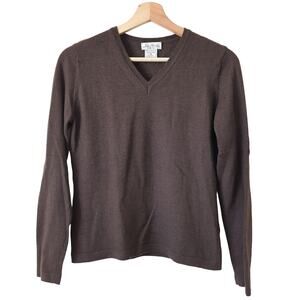 Linea Donna Women's Sweater Merino Wool Brown V-Neck Made in Italy XS/S